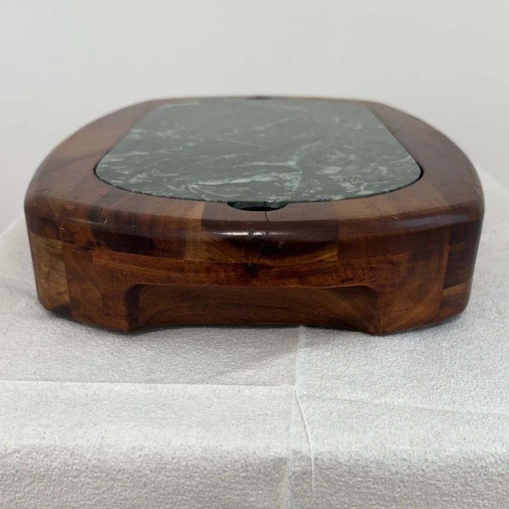Elegant Hampton Forges Wooden Cheese Tray with Marble Inlay and Storage Drawer